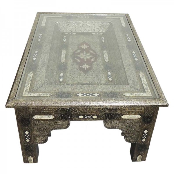 Marrakesch Orient Couchtisch 40cm - Handgefertigter Beistelltisch Braun-Silber