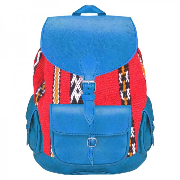 Leder Rucksack aus Marokko Kelim Blau