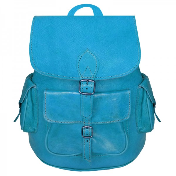 Marokkanischer Leder Rucksack Hellblau